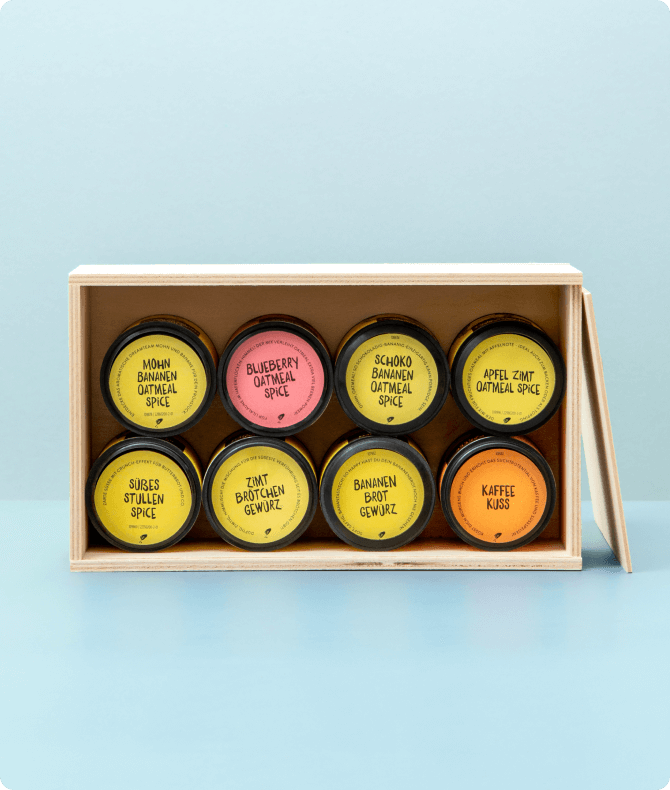 Kleine Holzbox: 8 Gewürze