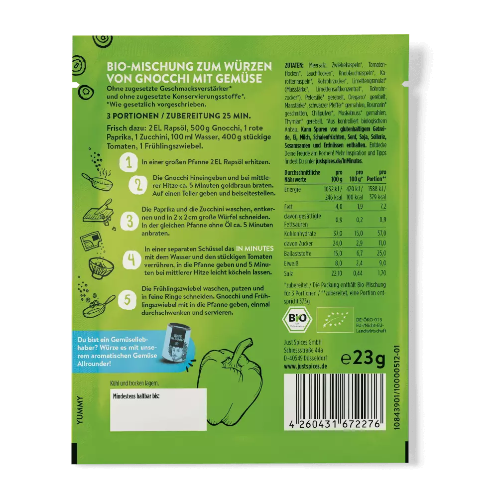 Just Spices - Bio Bunte Gnocchi Gemüse Pfanne