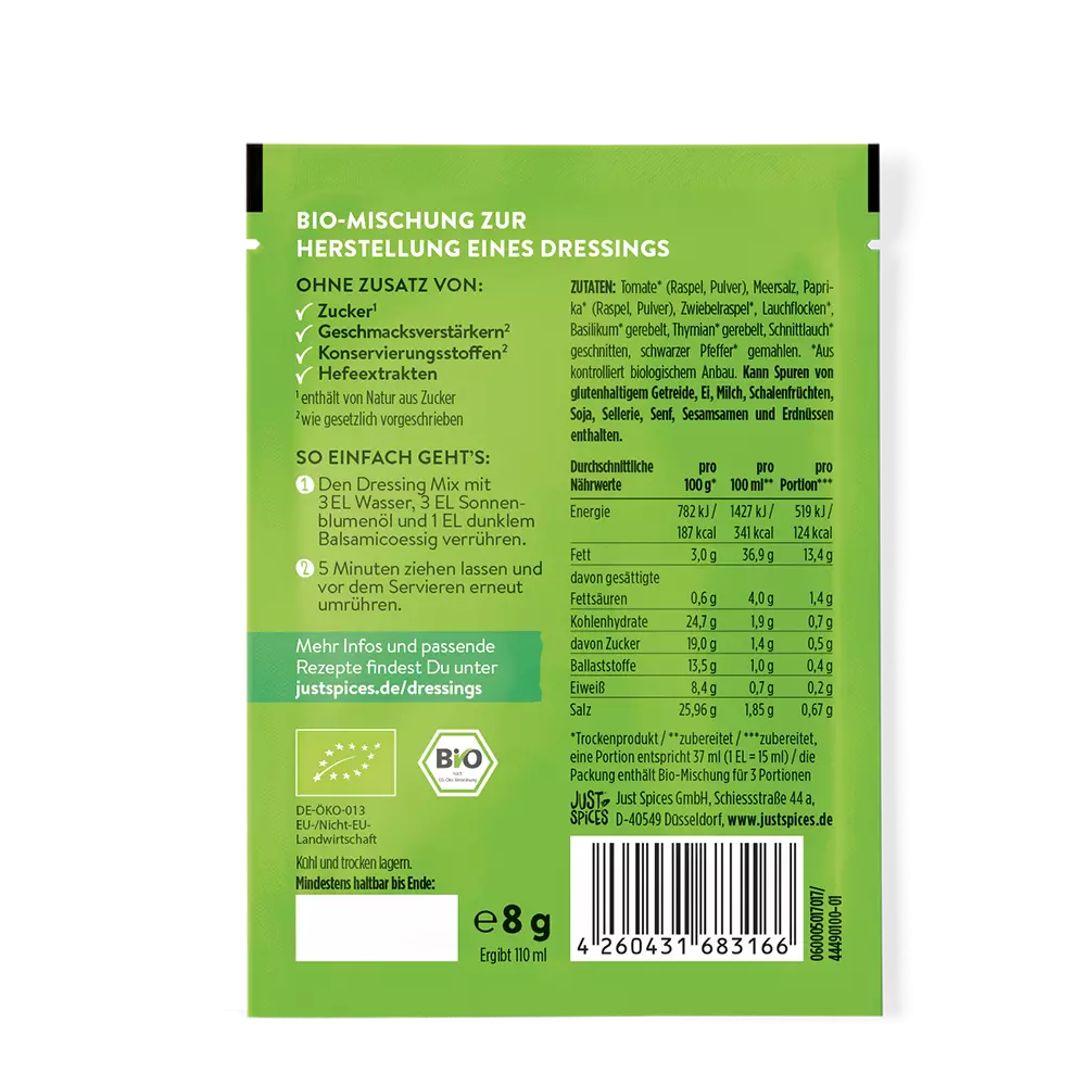 Just Spices - Bio Tomaten Mozzarella Dressing Mix (3er)