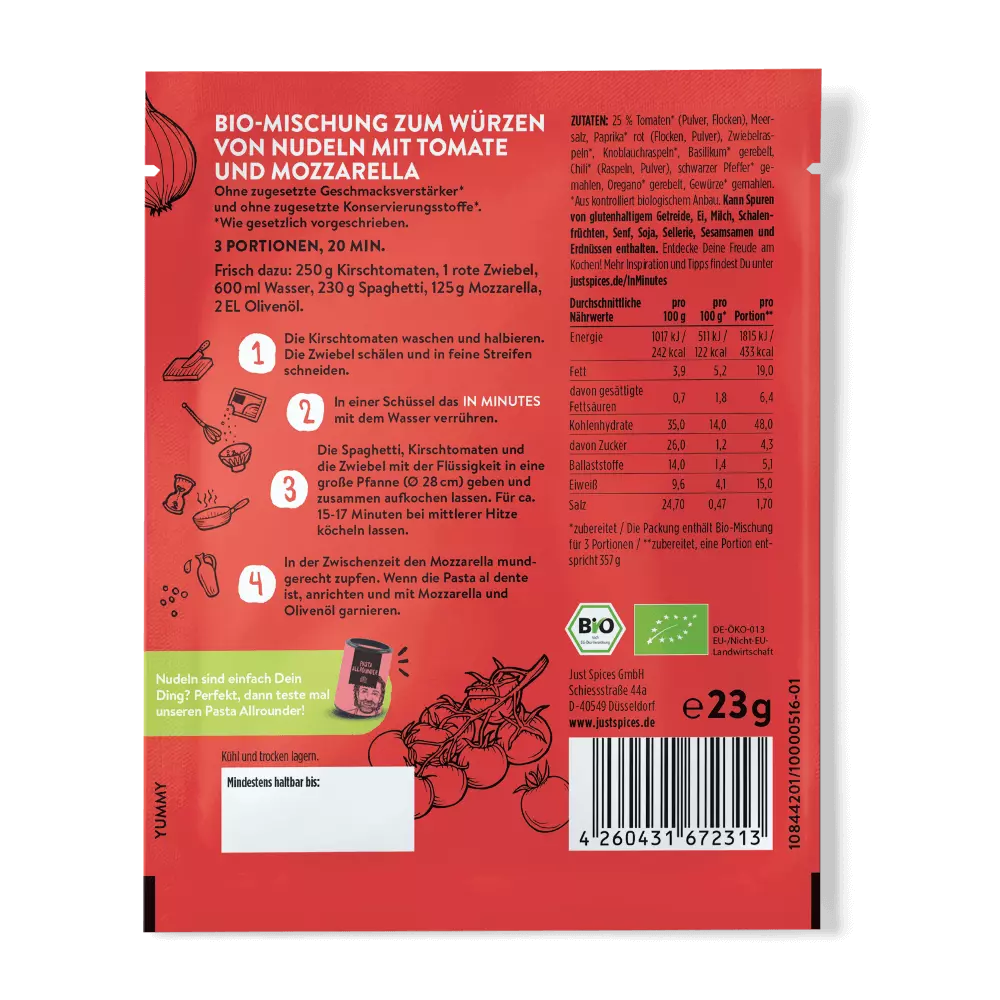 Just Spices - Bio Tomaten Mozzarella One Pot Pasta